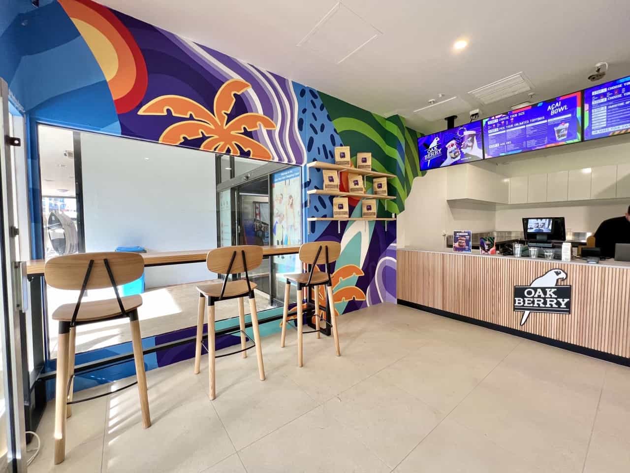 Colourful Abstract Mural inside Acai Bowl Cafe in Perth, Western Australia